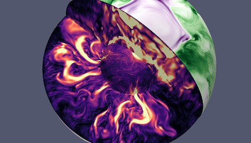 3D view of the magnetic field in Earth's core in a geodynamo simulation